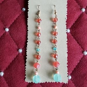 Coral & aquamarine colored earrings